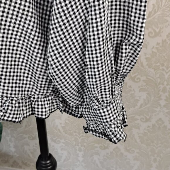 Cellabie Size 2XL Black/White Check Long Sleeve Blouse Collared Ruffle Trim NWT - Picture 6 of 15